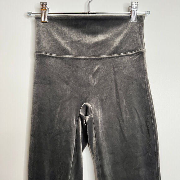 Spanx High Waisted Slimming Velvet Velour Leggings Metallic Shine Gray Size S - Picture 6 of 12